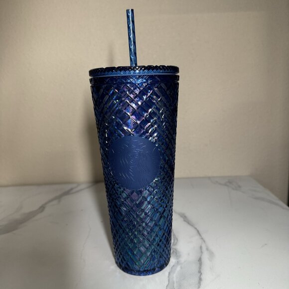 2021 Starbucks Cobalt Grid Cold Cup Straw 20 oz NEW - Picture 5 of 6